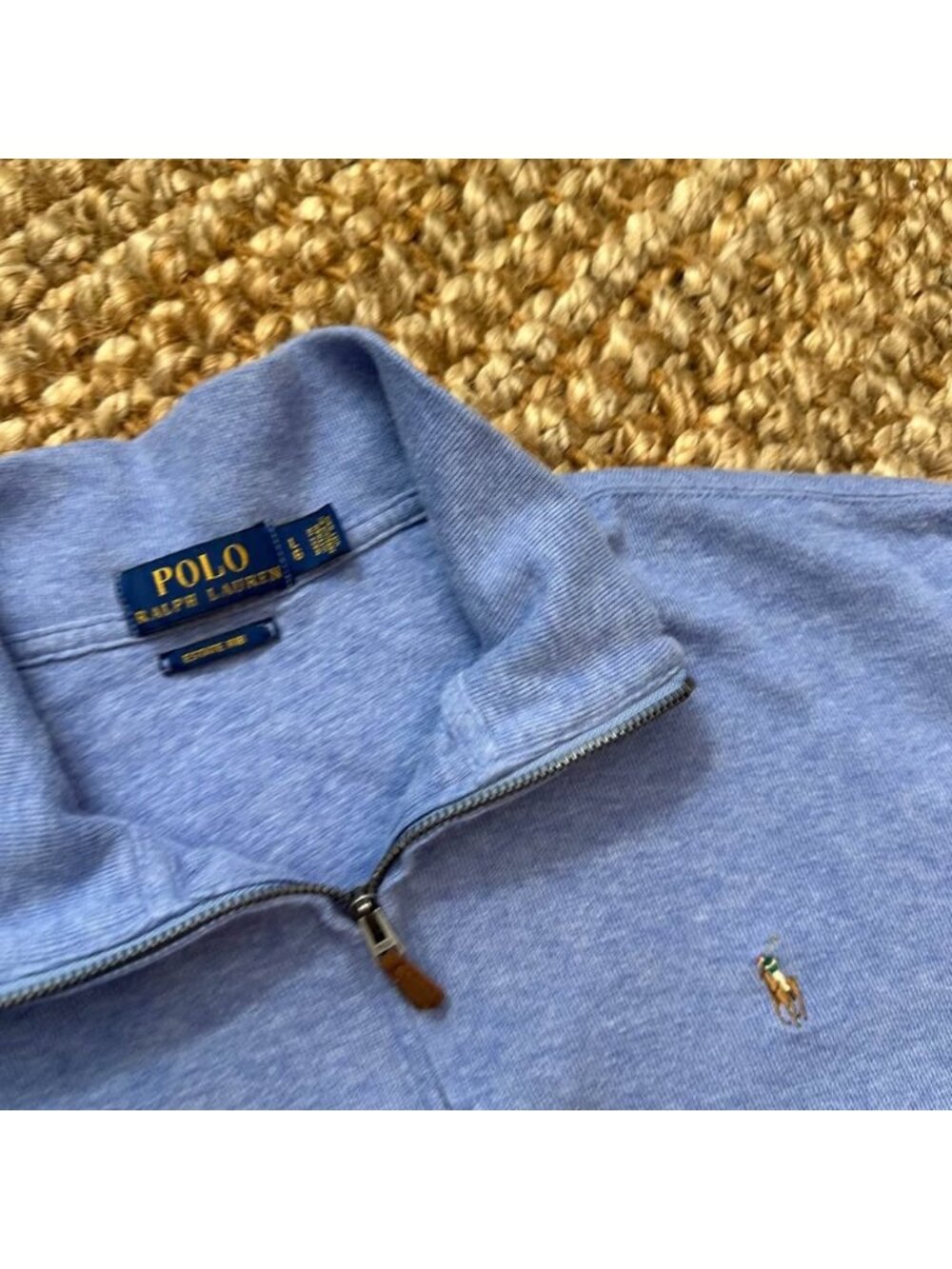 Polo Ralph Lauren Estate Rib 1/4 Zip Pullover Sweater Light Blue Large